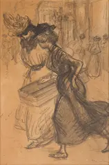 Les Deux modistes by Théophile Steinlen, Crayon noir, sold Jun 2025
