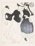 Élégantes en promenade by Xavier Gosé, Fusain, crachis et gouache blanche, sold Jun 2025