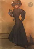Élégante au chien, vers 1915-17 by Maxime Dethomas, Fusain, sanguine et aquarelle, sold Jun 2025