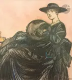 Élégante au manchon by Maxime Dethomas, 1917, Fusain et aquarelle, sold Jun 2025