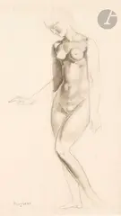 Deux études pour Amazones by Robert Poughéon, vers 1926, Crayon noir et estompe, sold Jun 2025