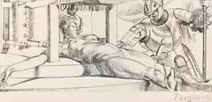 Femme endormie et chevalier by Robert Poughéon, Encre et rehauts de gouache sur traits de crayon, sold Jun 2025