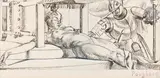 Femme endormie et chevalier by Robert Poughéon, Encre et rehauts de gouache sur traits de crayon, sold Jun 2025