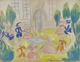 La fête autour du bassin by Isaac Mintchine, Gouache, sold Nov 2023