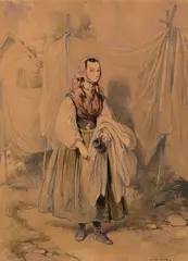 Jeune paysanne by Paul Gavarni, Lavis, rehauts d'aquarelle, sold Nov 2024