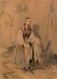 Jeune paysanne by Paul Gavarni, Lavis, rehauts d'aquarelle, sold Nov 2024