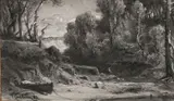 Paysage avec barque by Vincent Courdouan, 1883, Gouache, sold Nov 2024