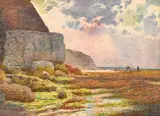 Falaises et pêcheurs by Maurice Courant, 1918, Aquarelle, sold Nov 2024