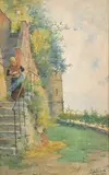 Sur les remparts, Pontoise 1915 by Luis Jimenez Y Aranda, Aquarelle, sold Nov 2024