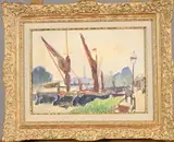 Gabarres à quai près de Conflans by Ludovic Rodo Pissarro, Aquarelle sur traits de crayon, sold Nov 2024