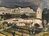 Vue de Vence by Jean du Marboré, 1930, Aquarelle sur traits d'encre, sold Nov 2024
