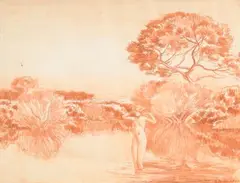 Nu sortant du bain by Émile-René Ménard, Sanguine, sold Nov 2024