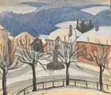 Village sous la neige by Madeleine Doillon Toulouse, Gouache, sold Nov 2024
