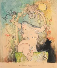Meg la voluptueuse cherchant l'attitude de la vérité by Charles Léandre, 1909, Crayon, aquarelle gouachée, sold Nov 2024