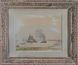 Marine avec bateaux à voile et à vapeur by Johan Jongkind, Aquarelle sur traits de crayon noir, sold Nov 2024