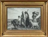 La caravane by Alexandre Bida, Lavis, crayon noir et rehauts de craie, sold Nov 2024