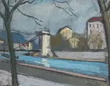 Le pont de Saint-Rambert by Adrien Bas, Pastel, sold Nov 2024