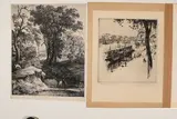 Le pont des Arts-Péniches sur la Seine Deux eaux-fortes by Eugène Béjot, Eau-forte en brun bistre signée numérotée, sold Oct 2023
