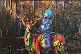 Combat on autumm Deer by Ron English, Huile sur toile signée en bas à droite Oil on canvas signed lower right, sold Jun 2017