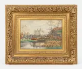 Vue du château de Pierrefonds by Alexis Eugène Guigné, Aquarelle, sold May 2024