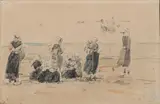 Sur la plage : femmes de pêcheurs by Eugène Boudin, Aquarelle, sold Mar 2022