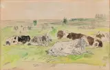 Vaches au pré by Eugène Boudin, Aquarelle sur traits de crayon, sold Mar 2022