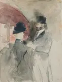 Couple en conversation by Jean-Louis Forain, Lavis d'encre et d'aquarelle, sold Mar 2022