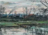 Inondation en hiver by Philippe Girardot, Pastel, sold Mar 2022