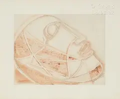 Masque by Henry de Waroquier, 1920, Gouache et crayon sur papier, sold Jul 2024