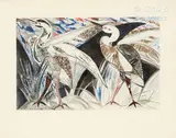 Les grues by Henry de Waroquier, 1908, Aquarelle, gouache et encre de Chine sur deux feuilles assemblées, sold Jul 2024