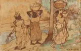 [FRANCE] Porteuses de fruits by Charles Laval, 1889, Aquarelle, plume, encre et craie sur papier, sold Jun 2024