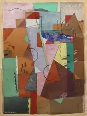 [FRANCE] Paysage by Georges Valmier, 1920, Gouache et papiers collés, sold Jun 2024