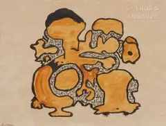 [FRANCE] Composition à un visage caché, circa 1940 by Gaston Chaissac, Aquarelle et encre sur papier, sold Jun 2024