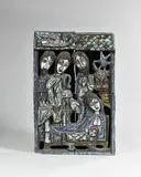 Pierre SZEKELY (1923-2001), André BORDERIE (1923-1998) Nativité by Véra Székely, 1950, Panneau en quatre caissons rectangulaires creux à décor en relief émaillé polychrome en fa, sold Nov 2025