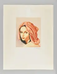 Femme au turban orange by Tamara de Lempicka, Aquatinte en couleurs sur vélin d'Arches, tirage posthume portant une signature (non garan, sold Nov 2025