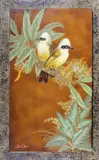 Couple de garrulaxs à huppe blanche, branchés by Gaston Suisse, Panneau de laque polychrome signé en bas à gauche, sold May 2018