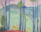 Les scieurs en forêt by André Maire, Gouache signée en bas à droite, sold May 2018