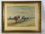 Chevaux de trait by Albert Caussin, Aquarelle, sold Oct 2025