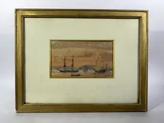 Bateaux dans la baie by Théodore Gudin, Encre et aquarelle, sold Oct 2025