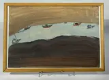 Composition marron, beige, bleu by Henriette Lambert, Gouache sur papier, sold Oct 2025