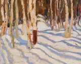 Birches by A. Y. Jackson, 1921, oil on board, sold Nov 2023