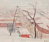 Winter, Côte-des-Neiges, hiver jour gris by Stanley Morel Cosgrove, oil on board, sold Nov 2023