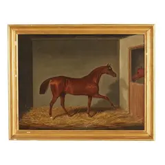 A Chestnut Stallion in His Stable by James Loder, Oil on canvas (lined), sold Oct 2025