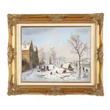 Village Scene in Winter by Kivitelve Engedelyezve, Oil on board, sold Sep 2025