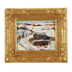 Winter Landscape with Barn by Thomas Lorraine Hunt, Oil on paper (laid on board), sold Sep 2025