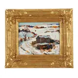 Winter Landscape with Barn by Thomas Lorraine Hunt, Oil on paper (laid on board), sold Sep 2025