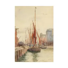 Wharf Scene by Charles Dorman Robinson, Watercolor on paper, sold Sep 2025