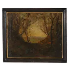 Forest Landscape with Figures by Jaime E. Carret, Oil on canvas, sold Sep 2025
