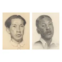 Two Portraits of Young Men by James Augustus McLean, Each a charcoal on paper drawing, sold Sep 2025