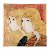 Portrait of Two Women in Profile by Stephen White, Mixed media and gold leaf on panel, sold Sep 2025